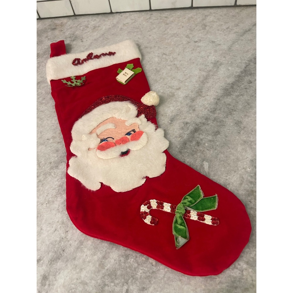 Unbranded Christmas Stocking Unisex OS Red Santa Sequin Candy Cane Vintage Style